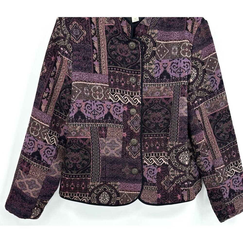 vintage BROCADE JACKET BLAZER purple XL asian inspired jacquard upholstry - Picture 4 of 8